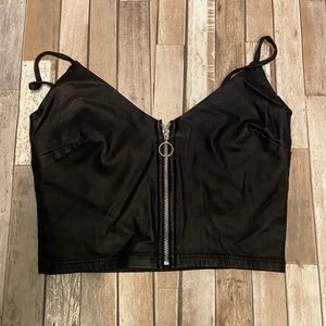 Leather zip up crop top